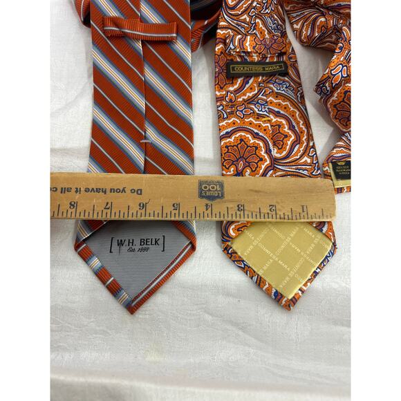 WH Belk Countess Mara 100% Silk Tie Lot of 2 Orange Blue Striped Paisley - Picture 4 of 4